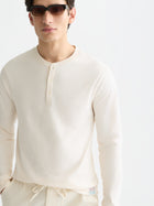 Henley Slub Yarn Regular Fit Long Sleeved T-Shirt - Eggnog