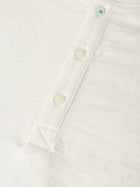 Henley Slub Yarn Regular Fit Long Sleeved T-Shirt - Eggnog