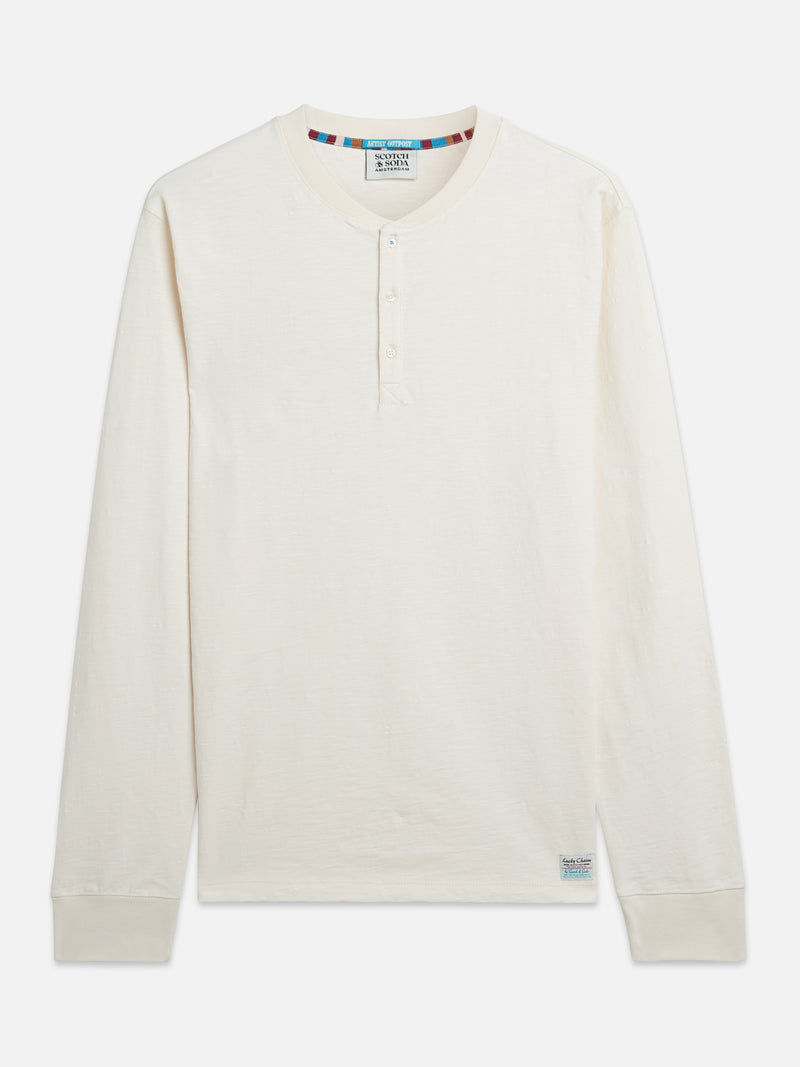 Henley Slub Yarn Regular Fit Long Sleeved T-Shirt - Eggnog