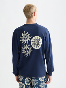 T-shirt à manches longues coupe décontractée avec motif au dos - Bleu concours