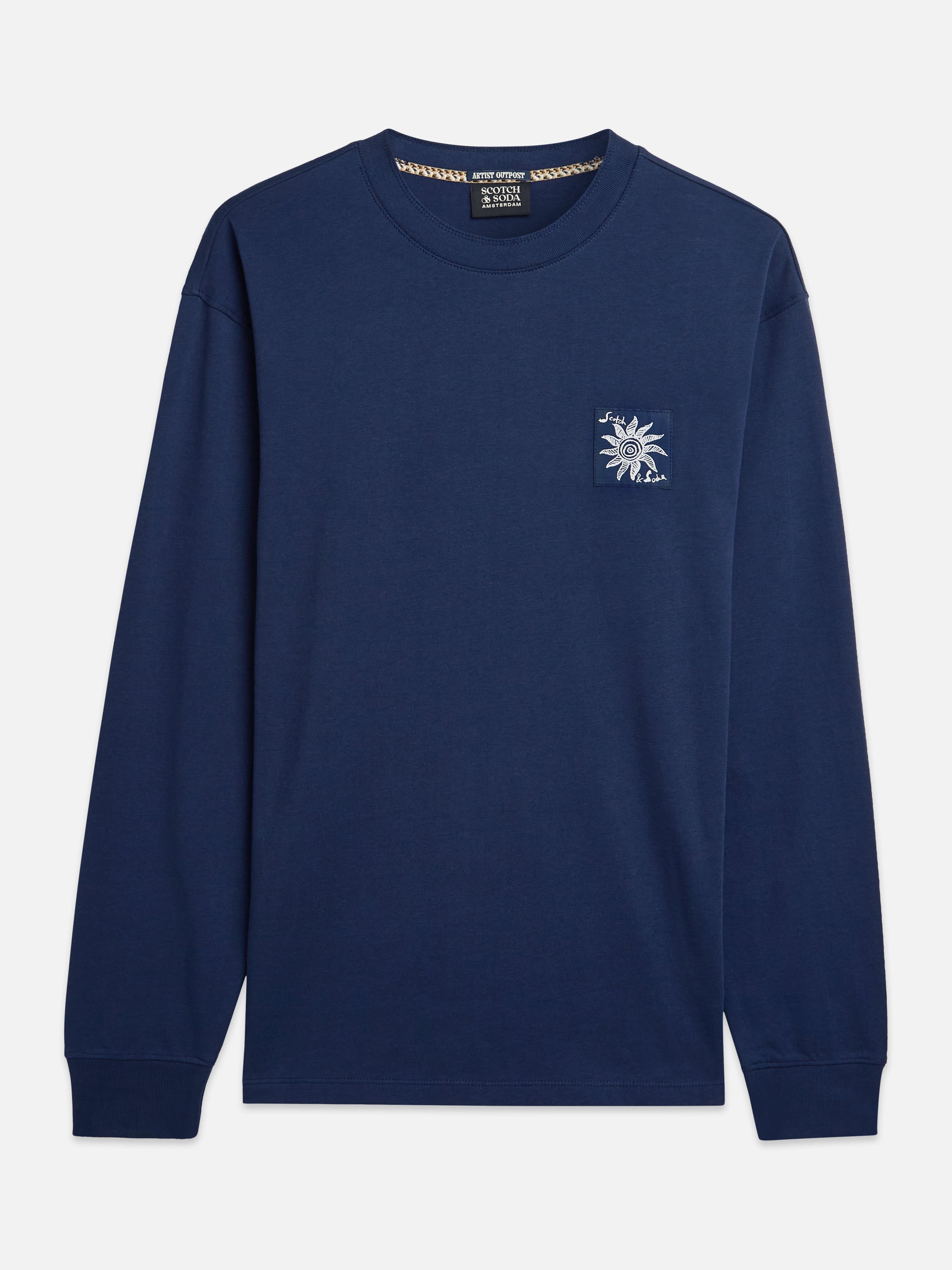 T-shirt à manches longues coupe décontractée avec motif au dos - Bleu concours