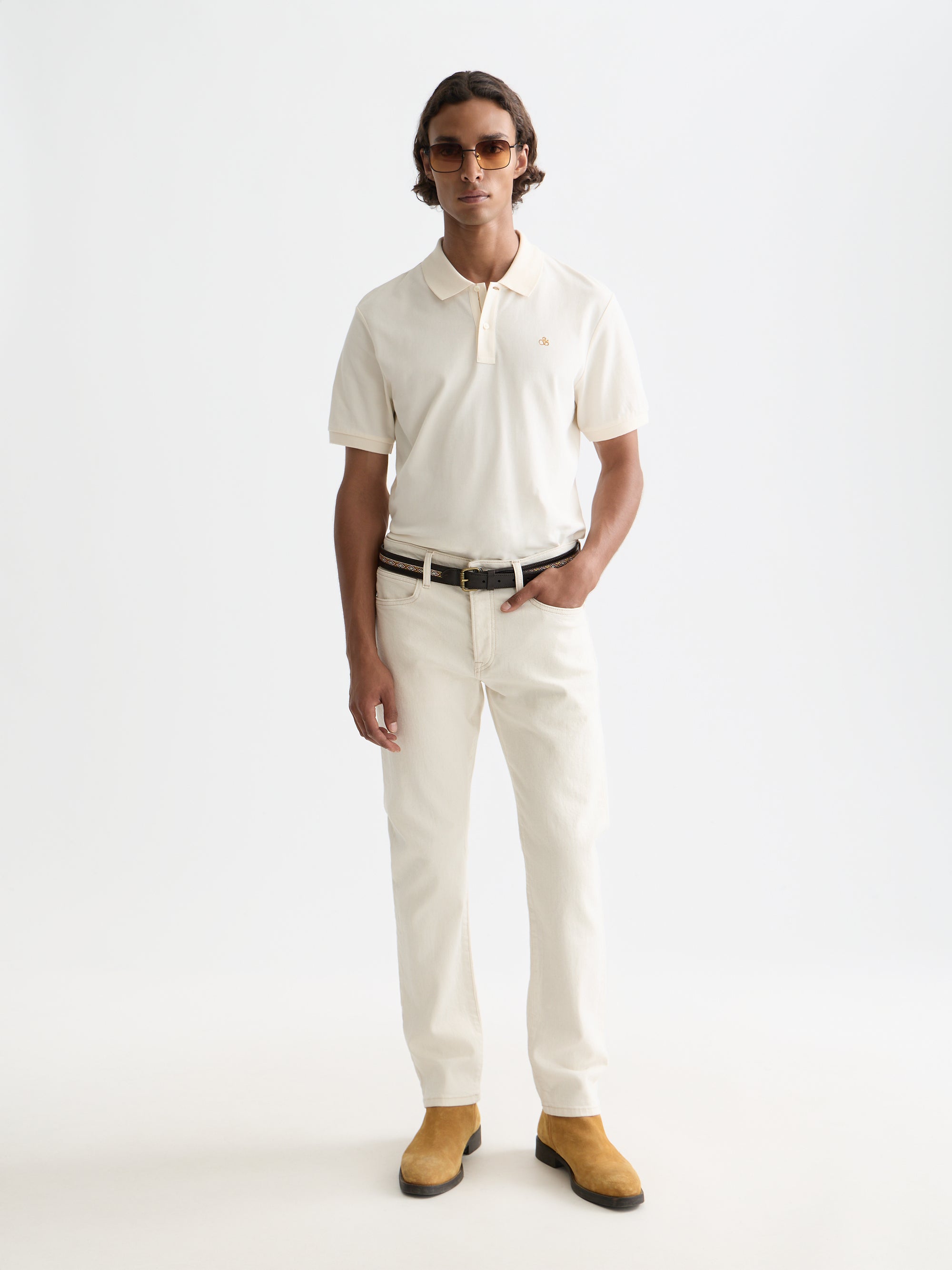 Pique Chest Logo Polo - Eggnog