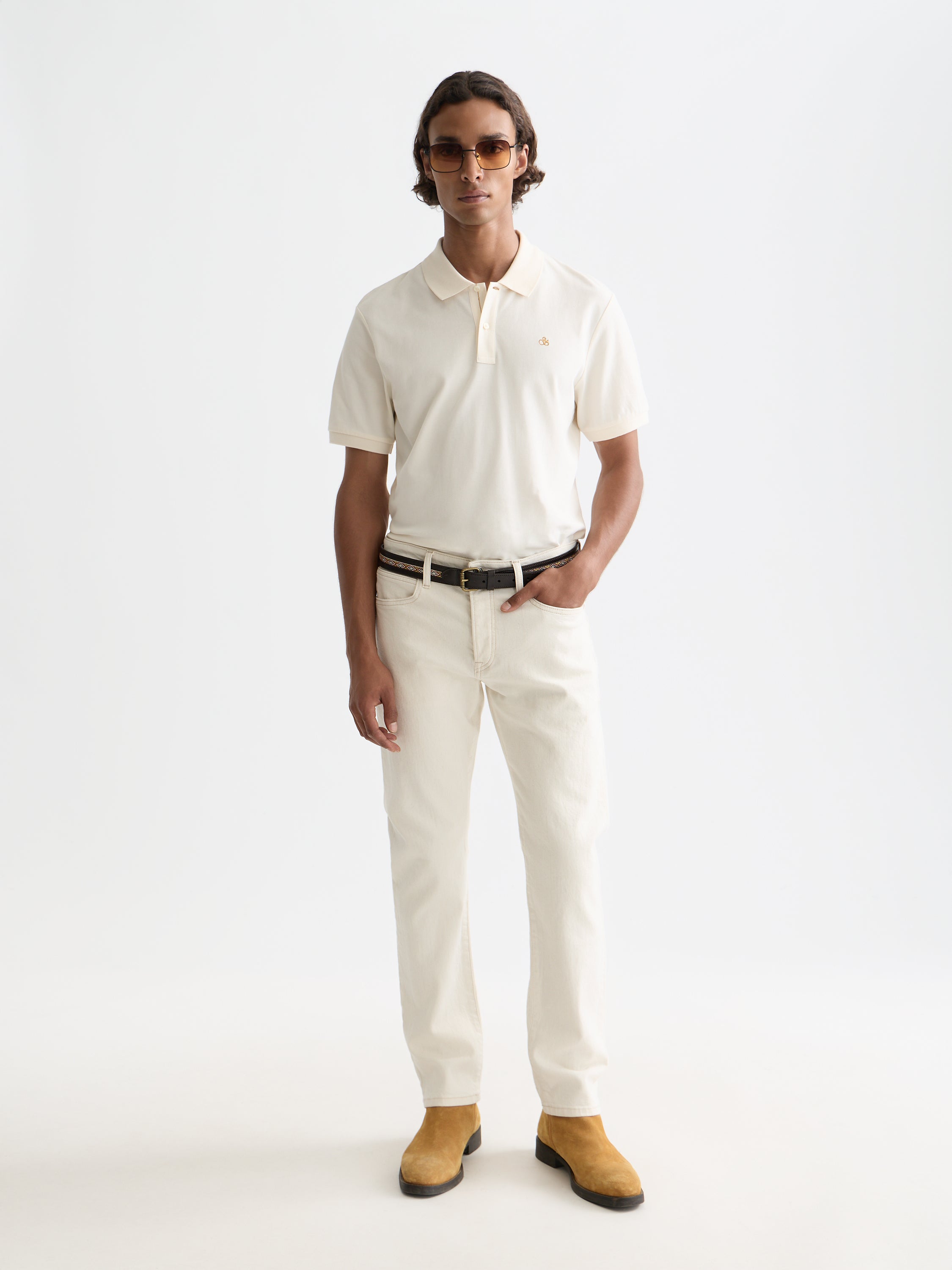 Pique Chest Logo Polo - Eggnog