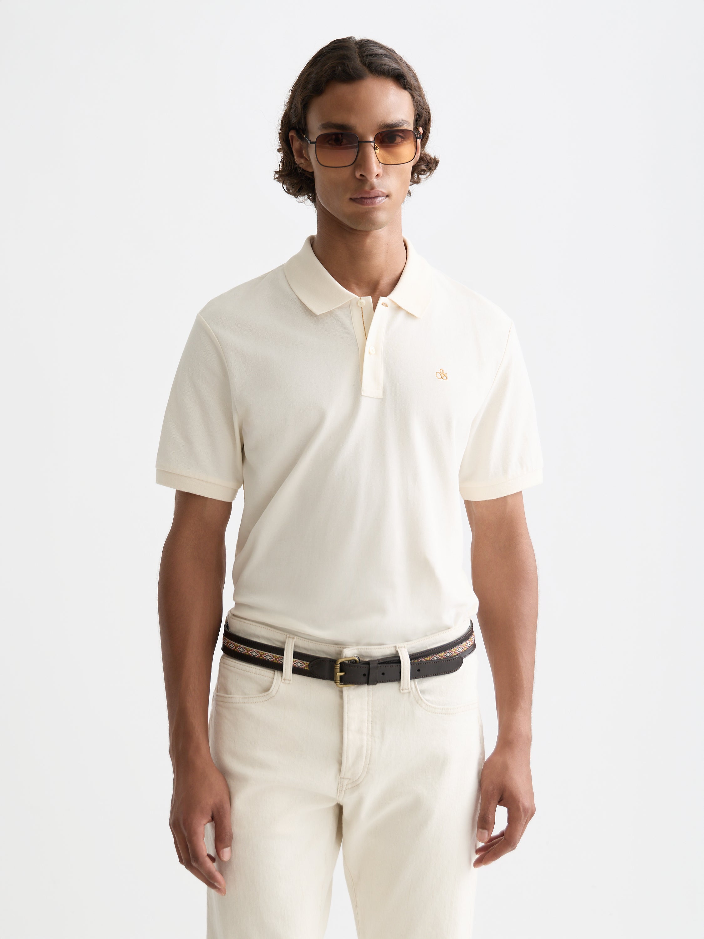 Pique Chest Logo Polo - Eggnog