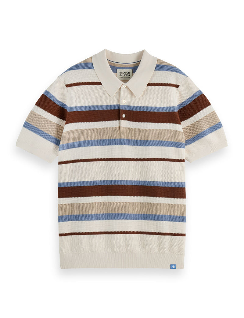Regular Fit Knitted Striped Polo - Plaza Taupe Stripe