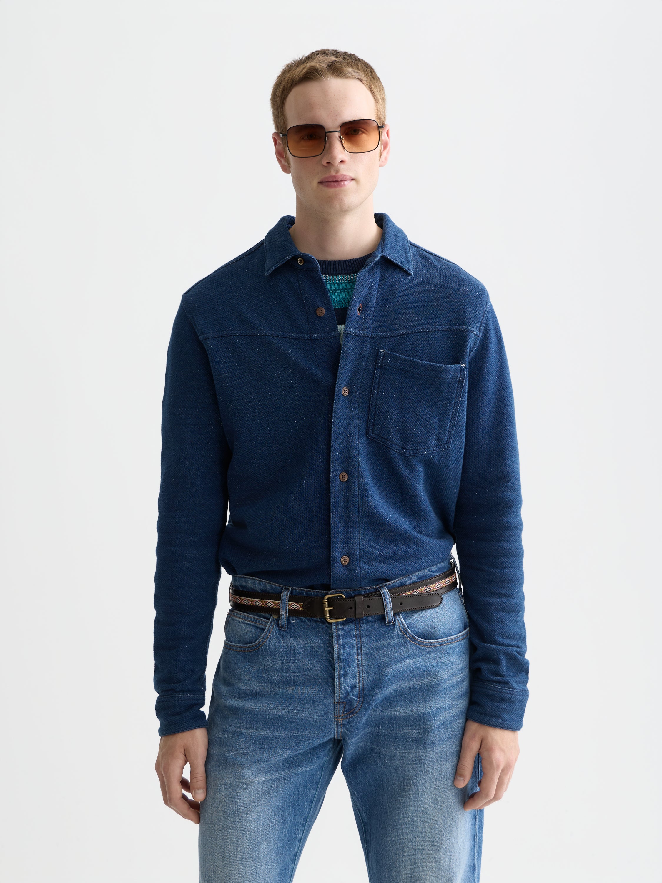 Washed Indigo Textured Jersey Shirt - Indigo