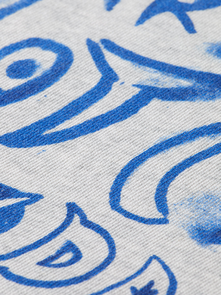 Washed Denim Graphic Sweat - Grey Melange