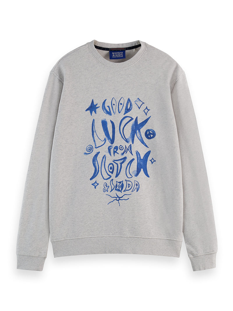 Washed Denim Graphic Sweat - Grey Melange