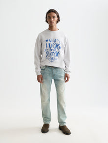 Washed Denim Graphic Sweat - Grey Melange
