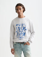Washed Denim Graphic Sweat - Grey Melange