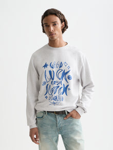 Washed Denim Graphic Sweat - Grey Melange