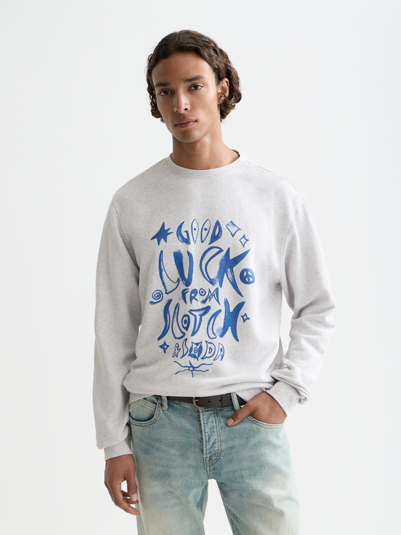 Sweat-shirt graphique en denim délavé - Gris chiné