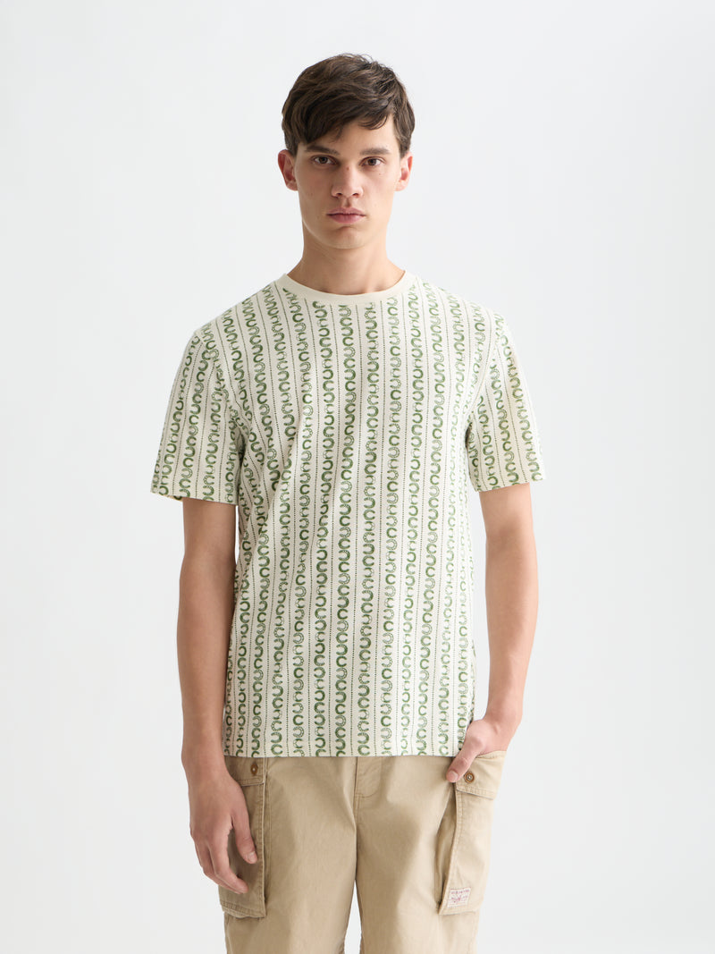 Microprinted Regular Fit T-Shirt - Horseshoe Stripe Eggnog