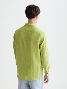 Chemise rayée en lin coupe classique - Rayures vert jardin