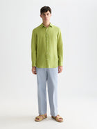 Chemise rayée en lin coupe classique - Rayures vert jardin