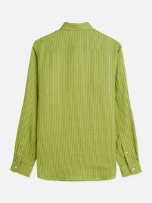 Chemise rayée en lin coupe classique - Rayures vert jardin