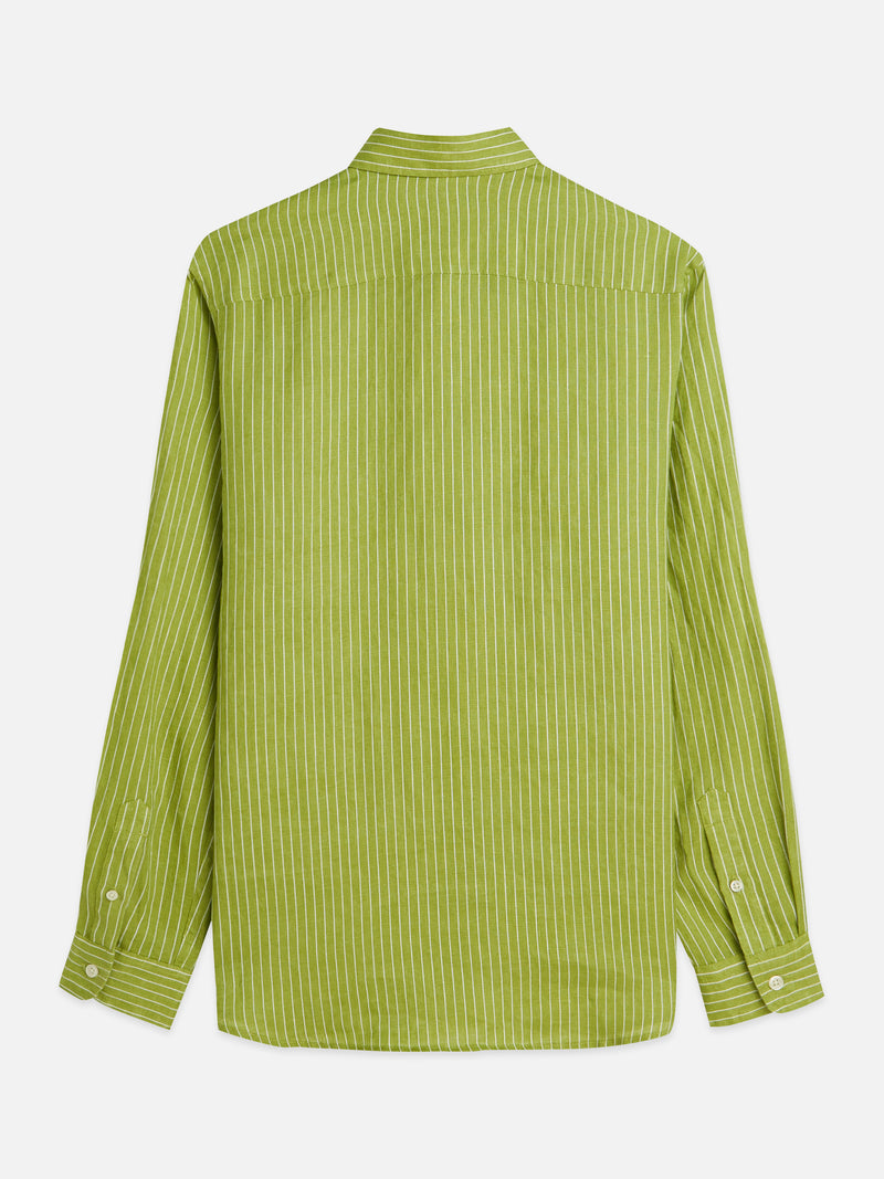 Linen Striped Regular Fit Shirt - Garden Green Stripes