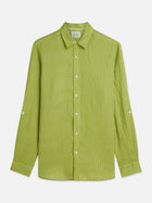 Chemise rayée en lin coupe classique - Rayures vert jardin