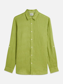 Chemise rayée en lin coupe classique - Rayures vert jardin