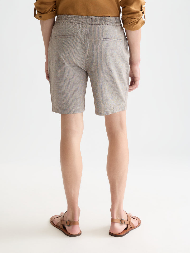 Fave Cotton Linen Yarndyed Regular Fit Bermuda Shorts - Cathay Spice Dobby