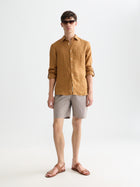 Bermuda coupe classique en coton et lin teint en fil - Cathay Spice Dobby