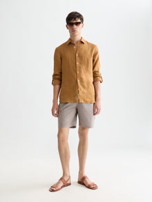Bermuda coupe classique en coton et lin teint en fil - Cathay Spice Dobby