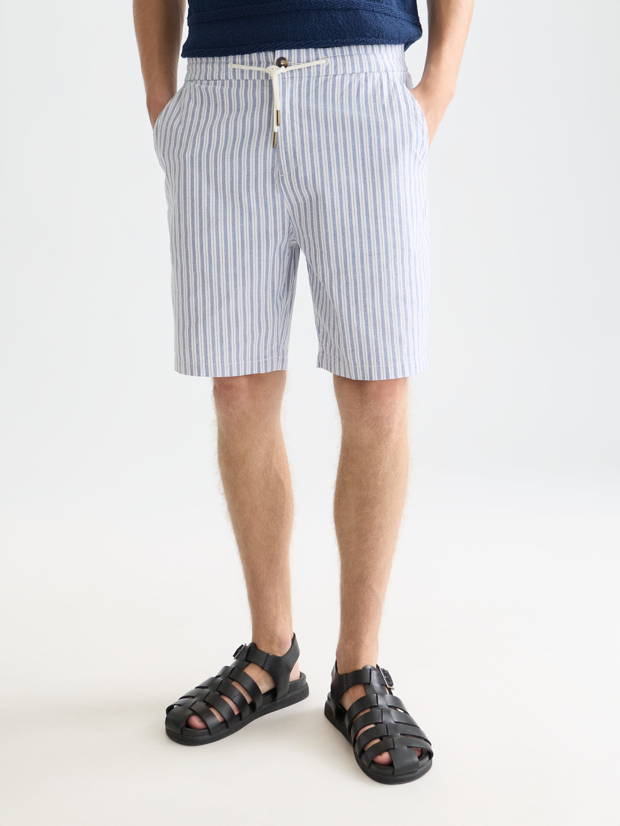 Fave Cottonlinen Yarndyed Regular Fit Bermuda Shorts - Infinity Stripe