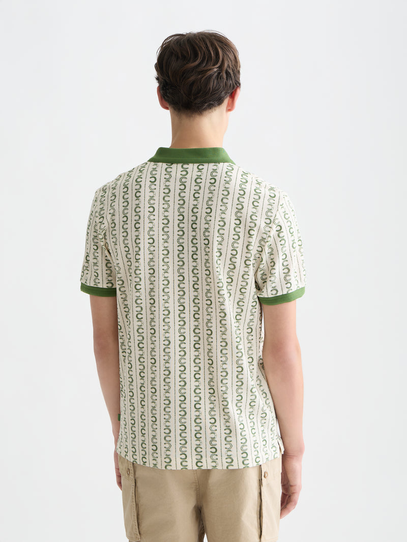Microprinted Regular Fit Polo - Horseshoe Stripe Eggnog
