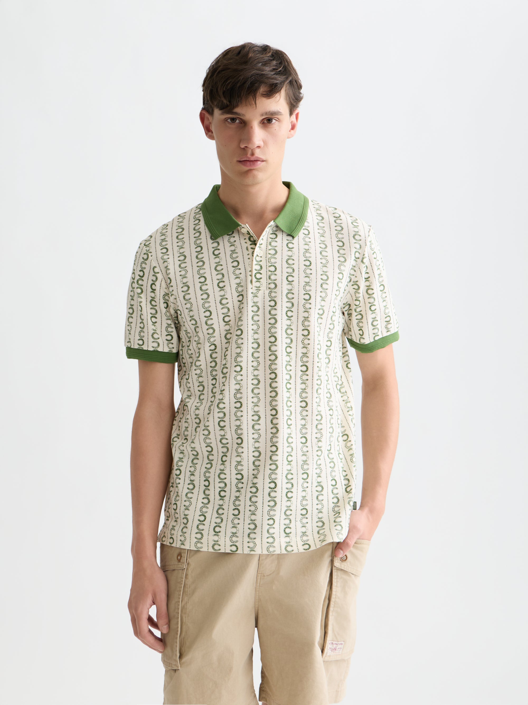 Microprinted Regular Fit Polo - Horseshoe Stripe Eggnog