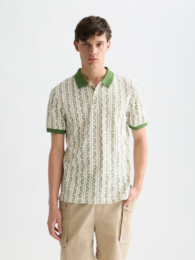 Microprinted Regular Fit Polo - Horseshoe Stripe Eggnog