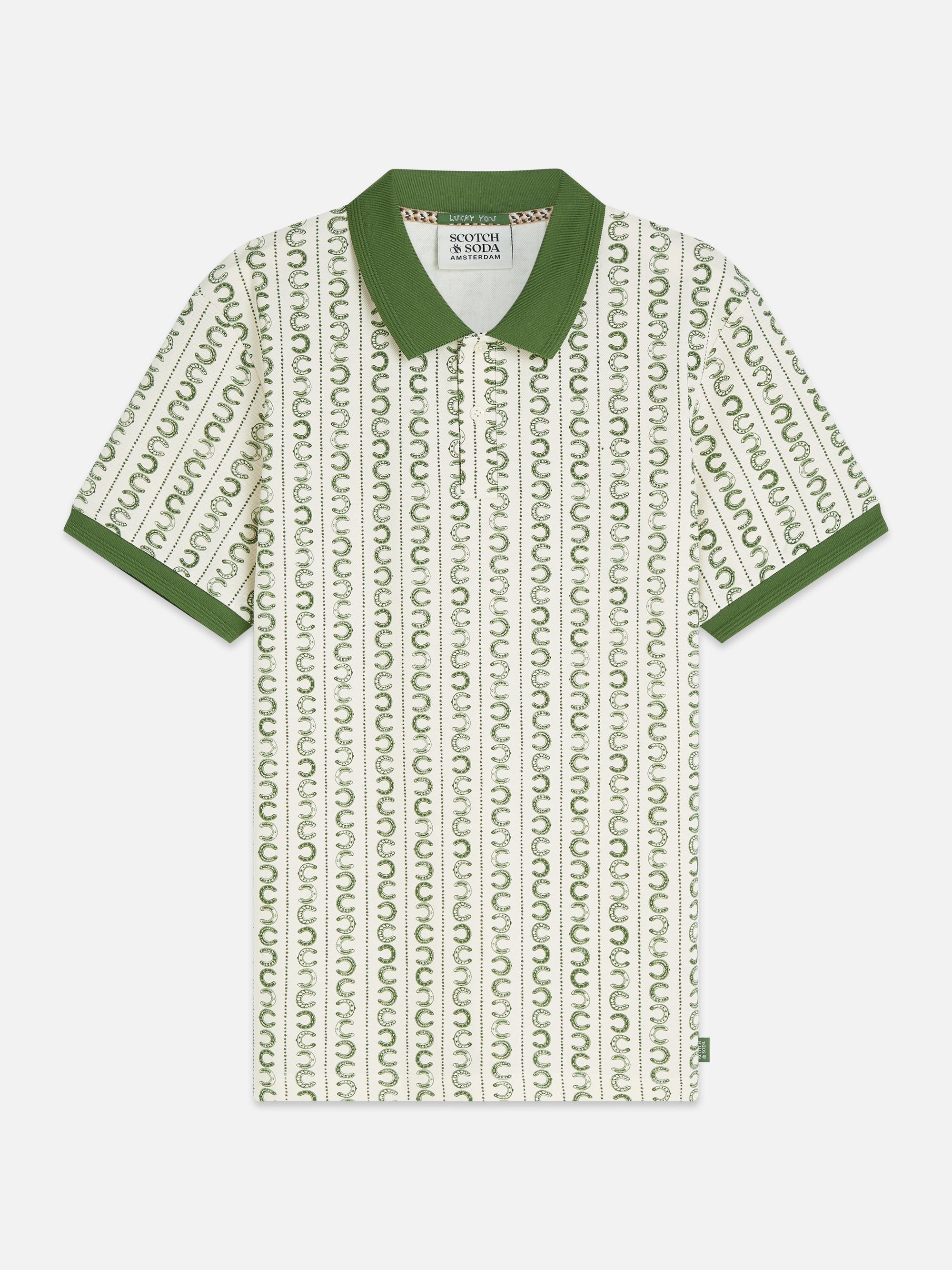 Microprinted Regular Fit Polo - Horseshoe Stripe Eggnog