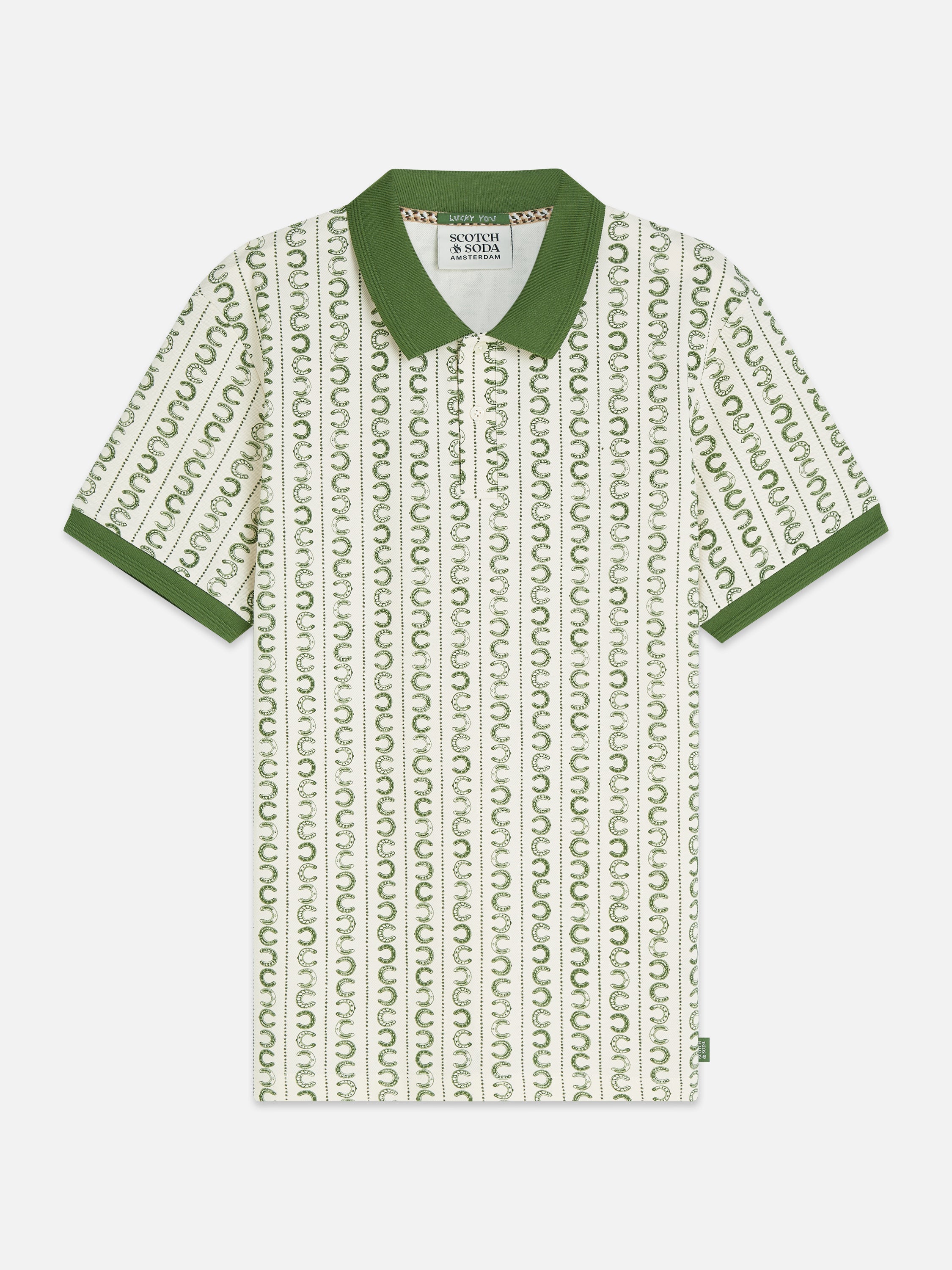 Microprinted Regular Fit Polo - Horseshoe Stripe Eggnog