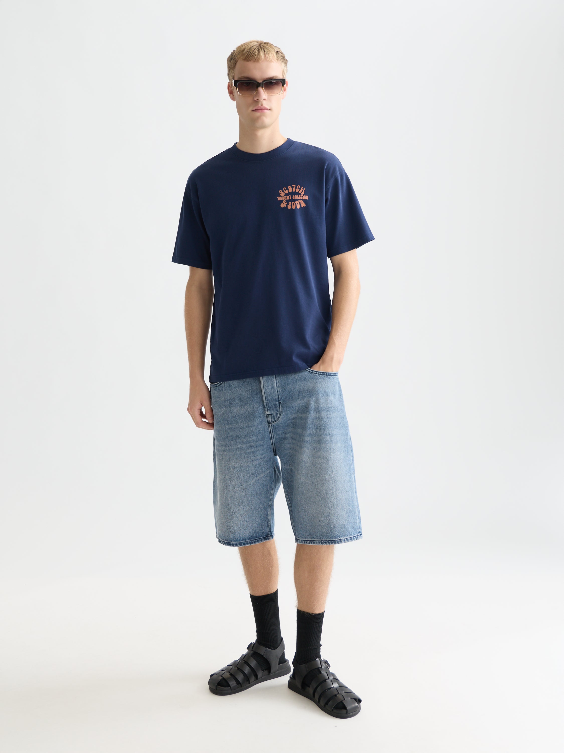 T-shirt coupe décontractée avec motif recto verso - Bleu concours