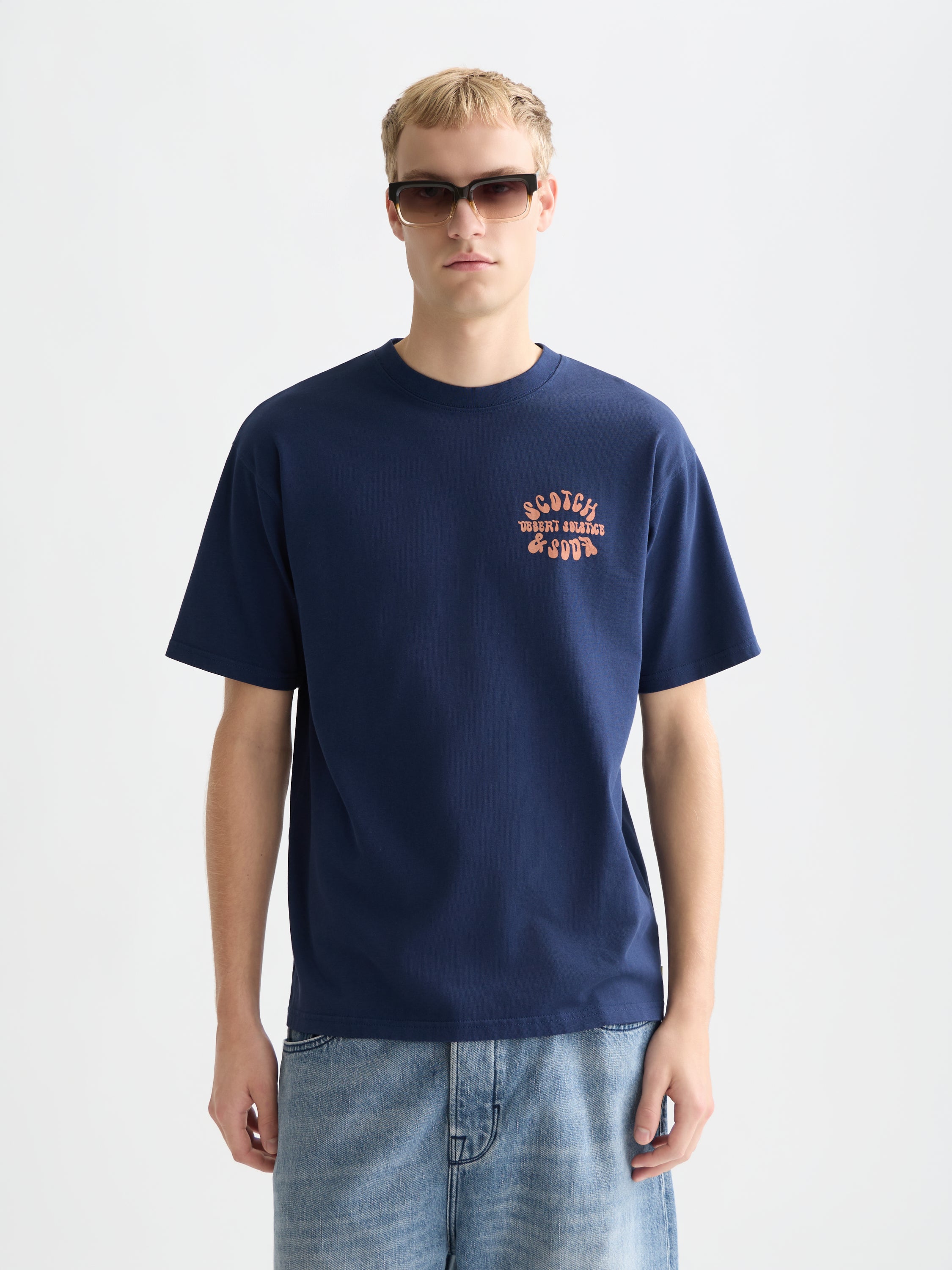 T-shirt coupe décontractée avec motif recto verso - Bleu concours