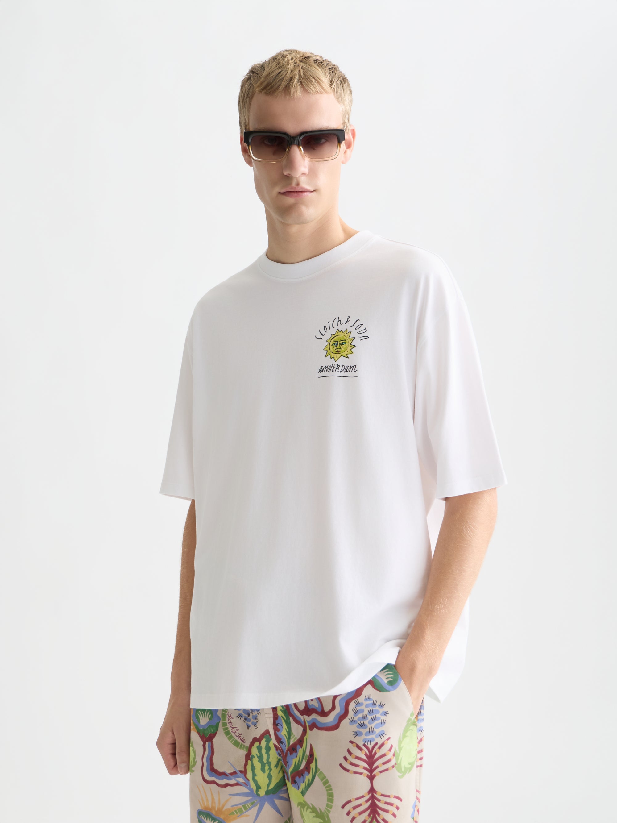 T-shirt ample à motif recto verso - Blanc éclatant