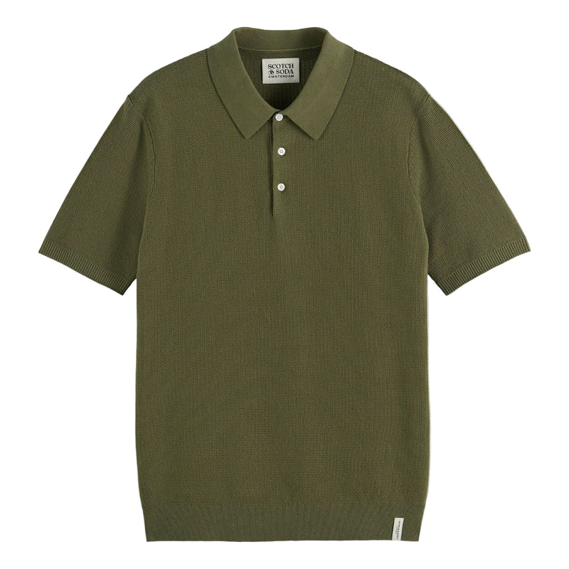 Structured Knitted Regular Fit Polo - Olive