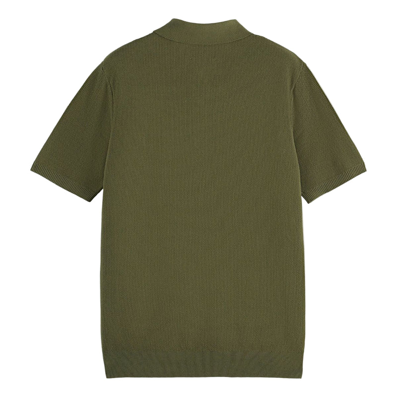 Structured Knitted Regular Fit Polo - Olive