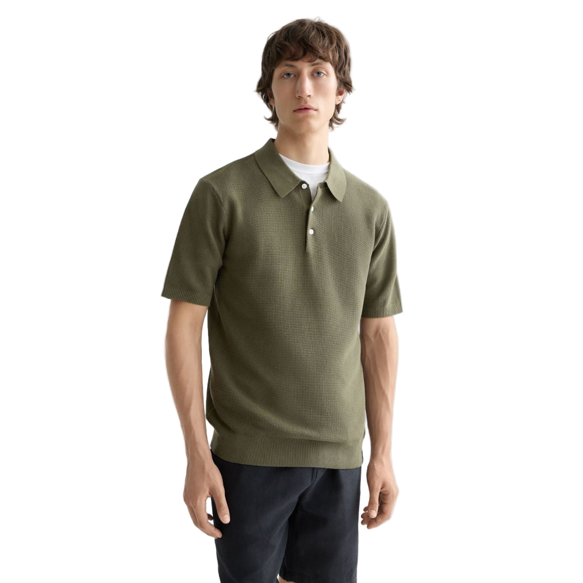 Structured Knitted Regular Fit Polo - Olive