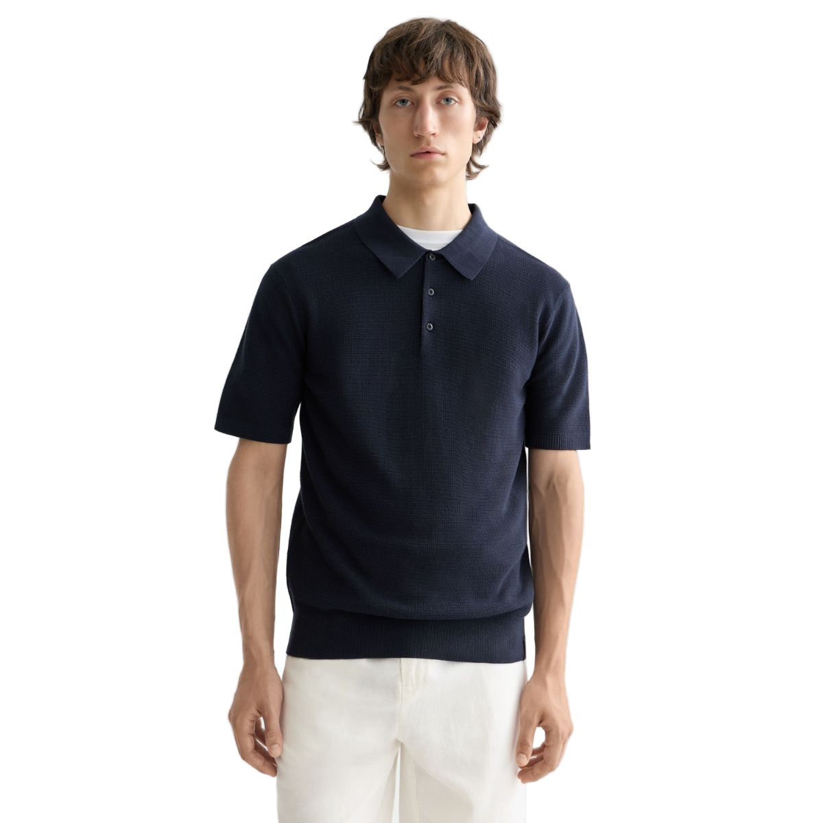 Structured Knitted Regular Fit Polo - Navy