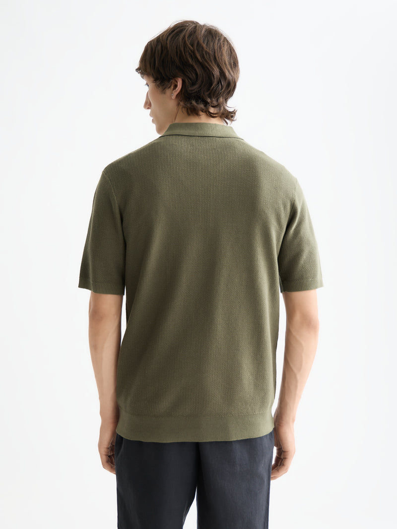 Structured Knitted Regular Fit Polo - Olive