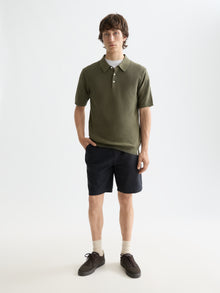 Structured Knitted Regular Fit Polo - Olive Night