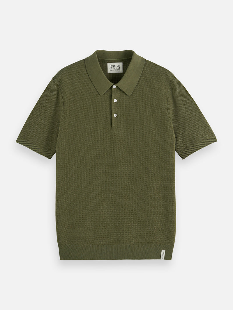 Structured Knitted Regular Fit Polo - Olive Night