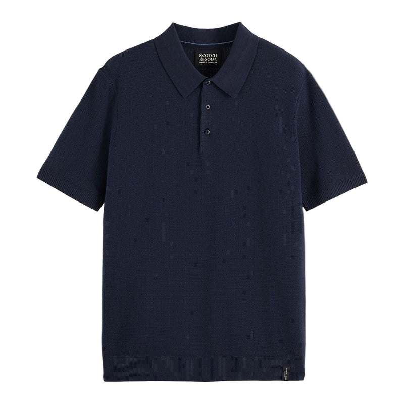 Structured Knitted Regular Fit Polo - Navy