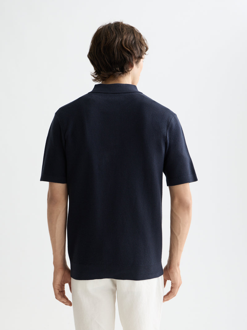Structured Knitted Regular Fit Polo - Navy