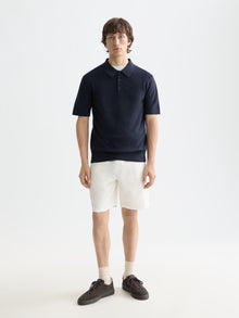 Structured Knitted Regular Fit Polo - Sky Captain