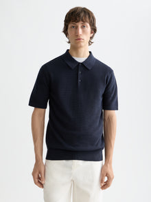 Structured Knitted Regular Fit Polo - Sky Captain