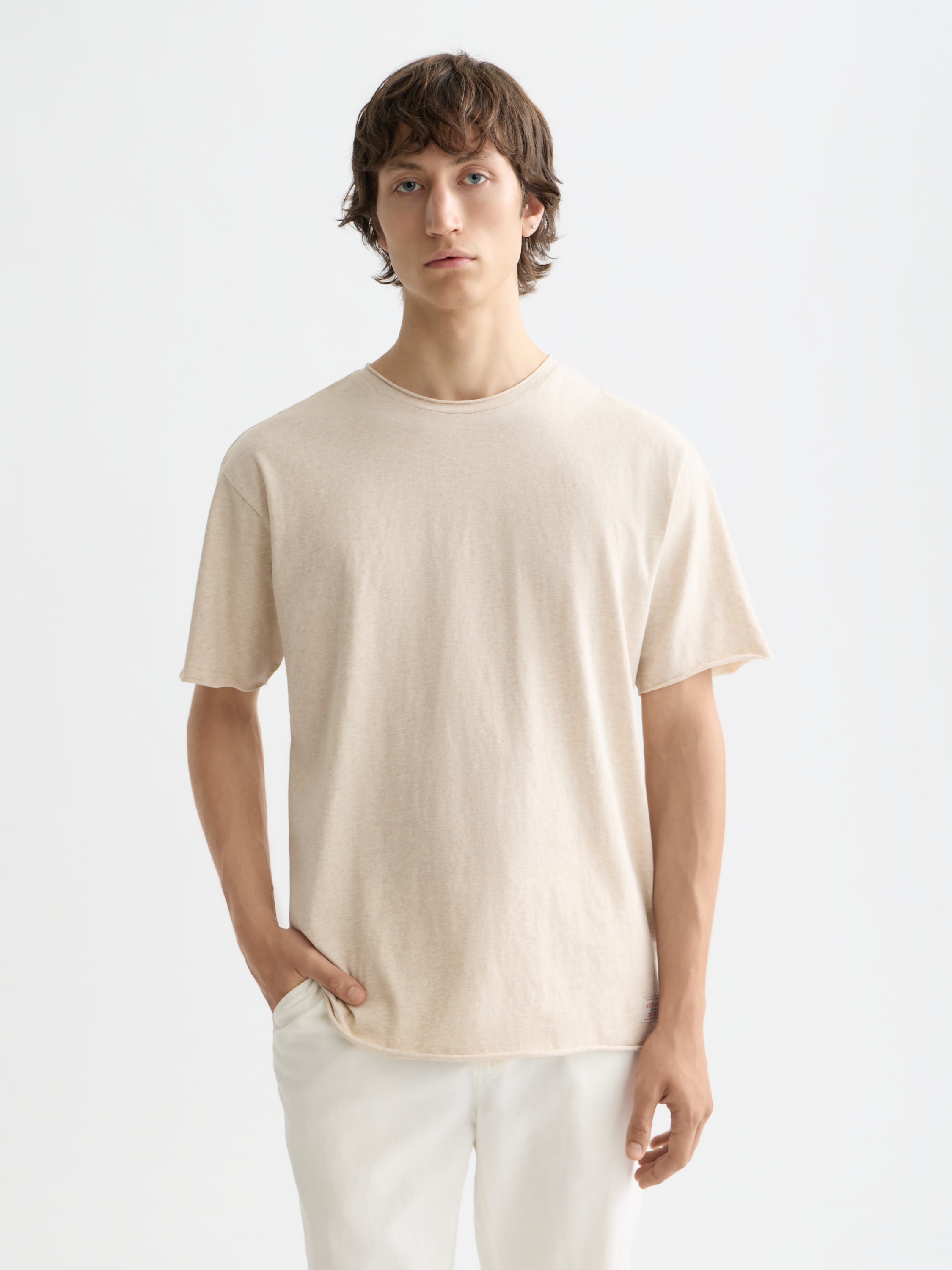 Core Rawedged Relaxed Fit Garmentdyed T-Shirt - Oatmeal Melange