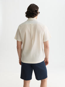 Jacquard Seer-Sucker Regular Fit Short-Sleeved Shirt - Eggnog