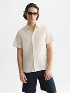 Jacquard Seer-Sucker Regular Fit Short-Sleeved Shirt - Eggnog