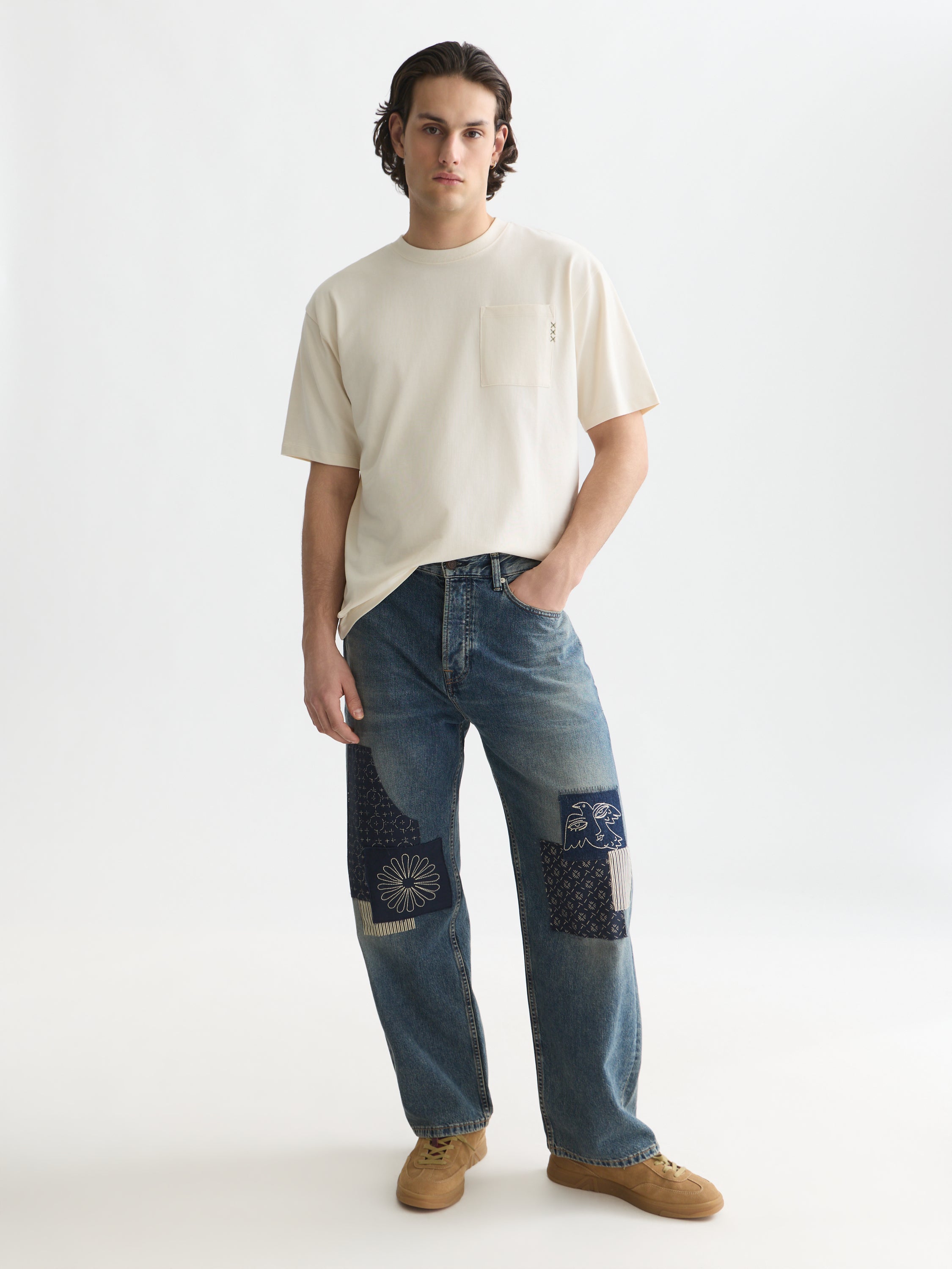 Seasonal Core 3 Crosses Chest Pocket Loose Fit T-Shirt - Eggnog